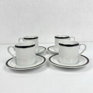 1994 Royal Gallery Macy’s Demitasse Cups Saucers Set of 4 Japan Black Gold w Box